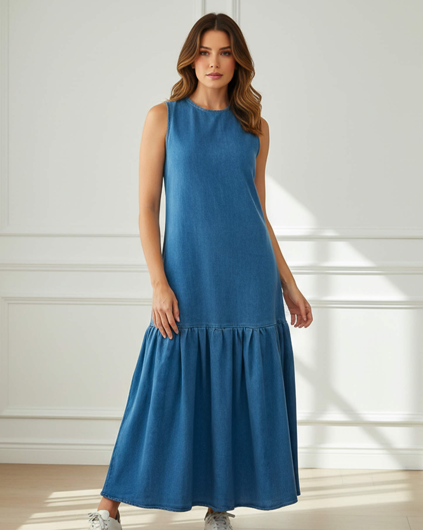 Tiered Denim Maxi Dress
