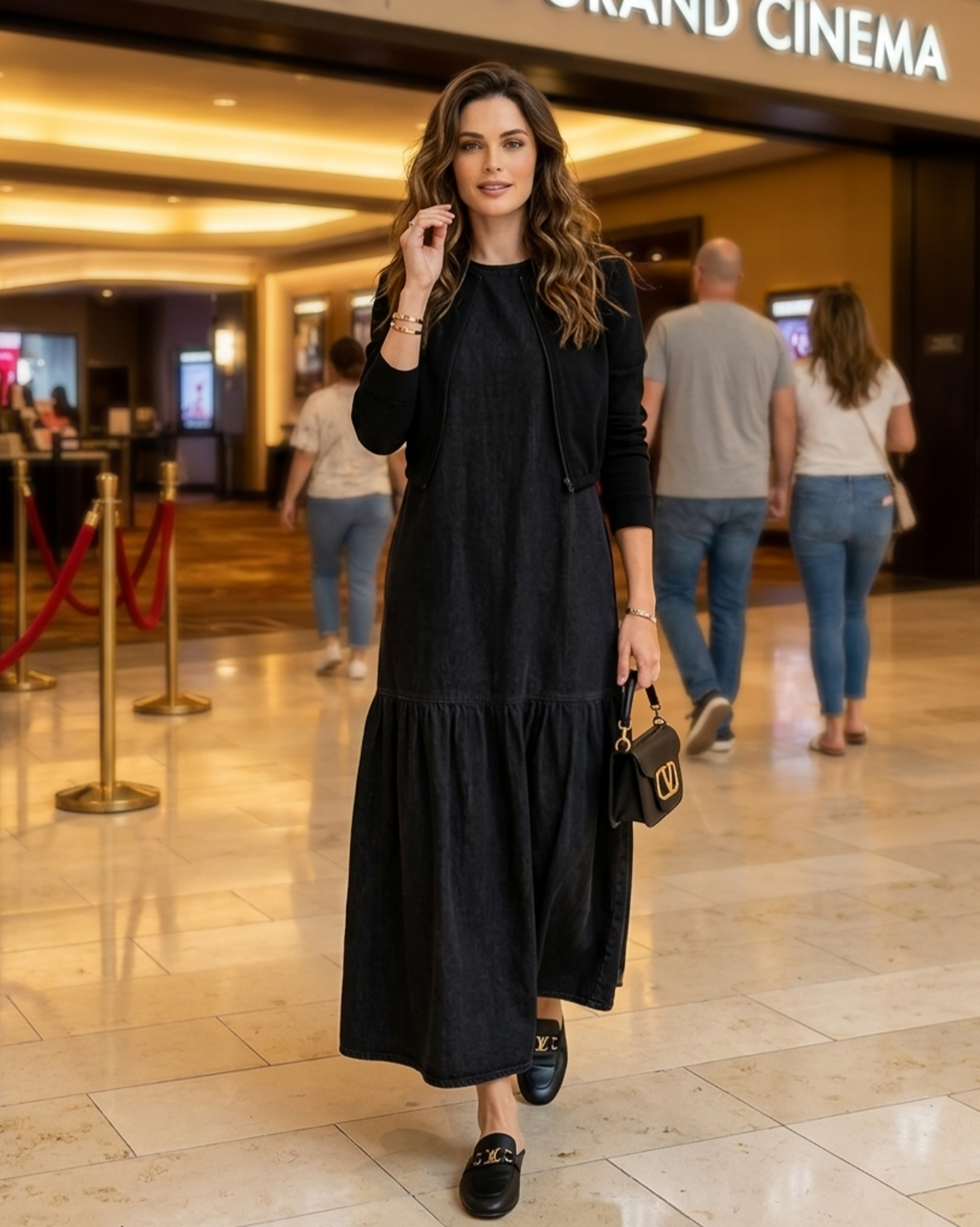 Tiered Denim Maxi Dress